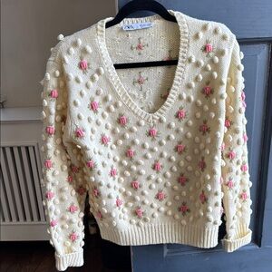 Zara Cream Sweater with Pink Accents
